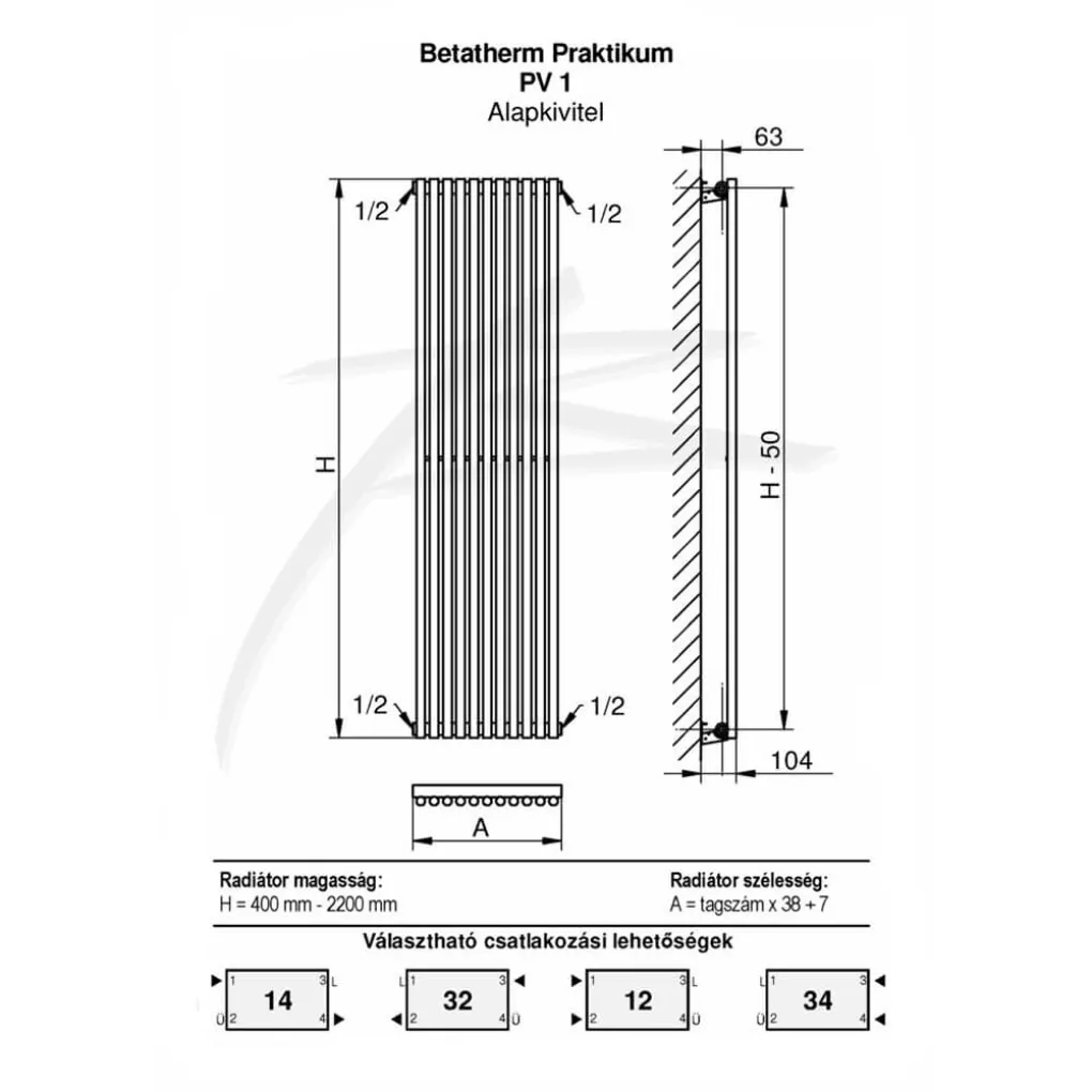 Трубчастый радиатор Betatherm Praktikum 1 1800x387x104 мм вертикальный RAL9016M- Фото 3