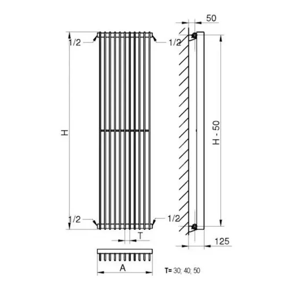 Вертикальный дизайнерский радиатор Betatherm Metrum 1 1800x465 черный матовый (BM6 1180-30/15 9005М 99)- Фото 3