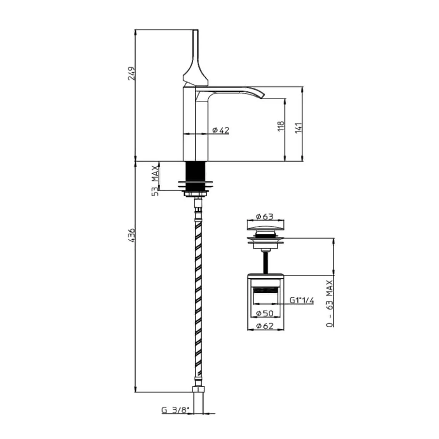 Змішувач для умивальника Bossini Apice одноважільний 141 мм, з донним клапаном, білий матовий - Фото 1