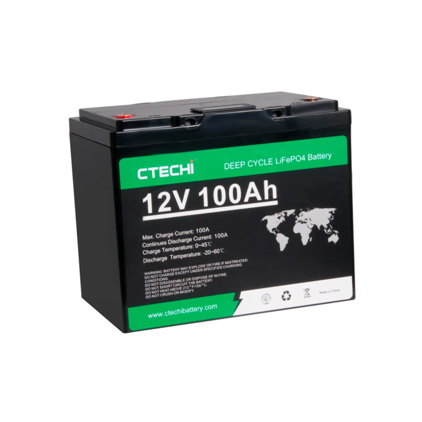 Акумулятор високої ємності CTECHi LiFePO4 12V 100Ah - Фото 1