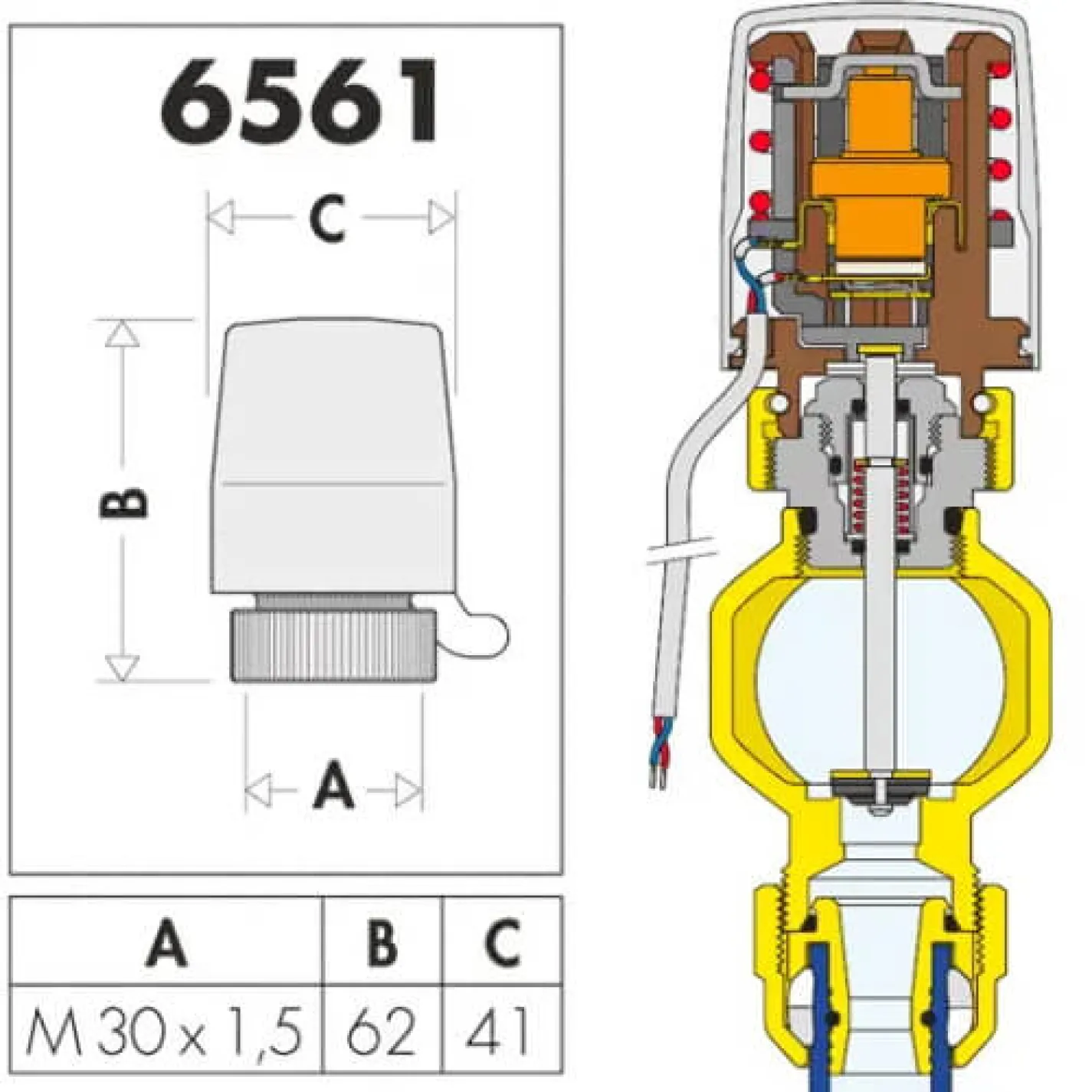 Электротепловой привод Caleffi 230V 80см 3W с выключателем, нормально-закрытый (656112) - Фото 1