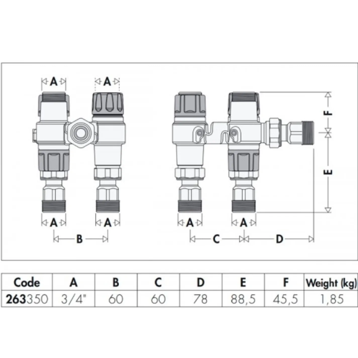 Комплект подключения/регулировки емкости и котла с тепловой интеграцией Caleffi Solarincal-T Plus 3/4" с тепловой интеграцией (263350) - Фото 1
