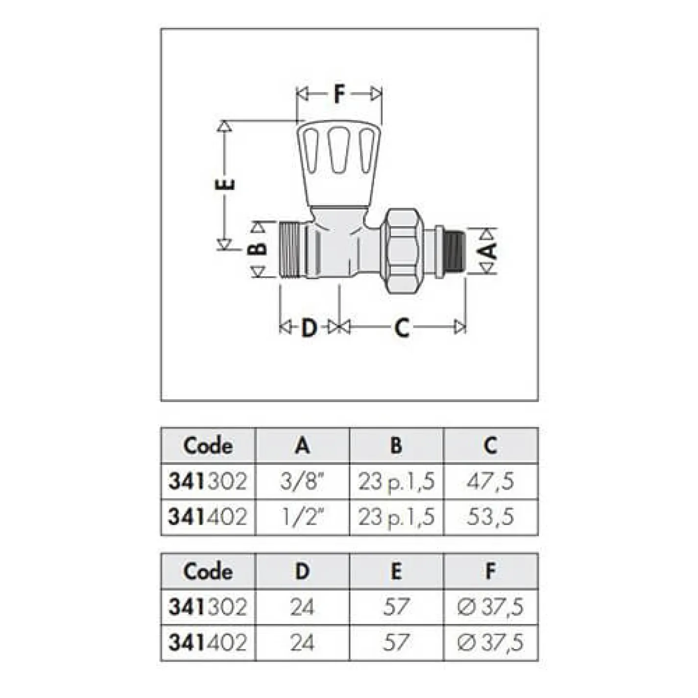 Кран радиаторный Caleffi М23x1,5 x 1/2 10 bar прямой (341402) - Фото 1