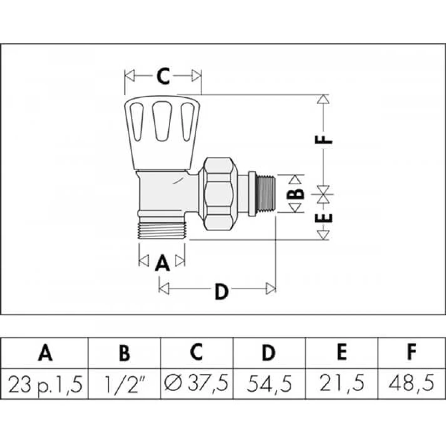 Кран радиаторный Caleffi М23x1,5 x 1/2 10 bar угловой (340402) - Фото 1