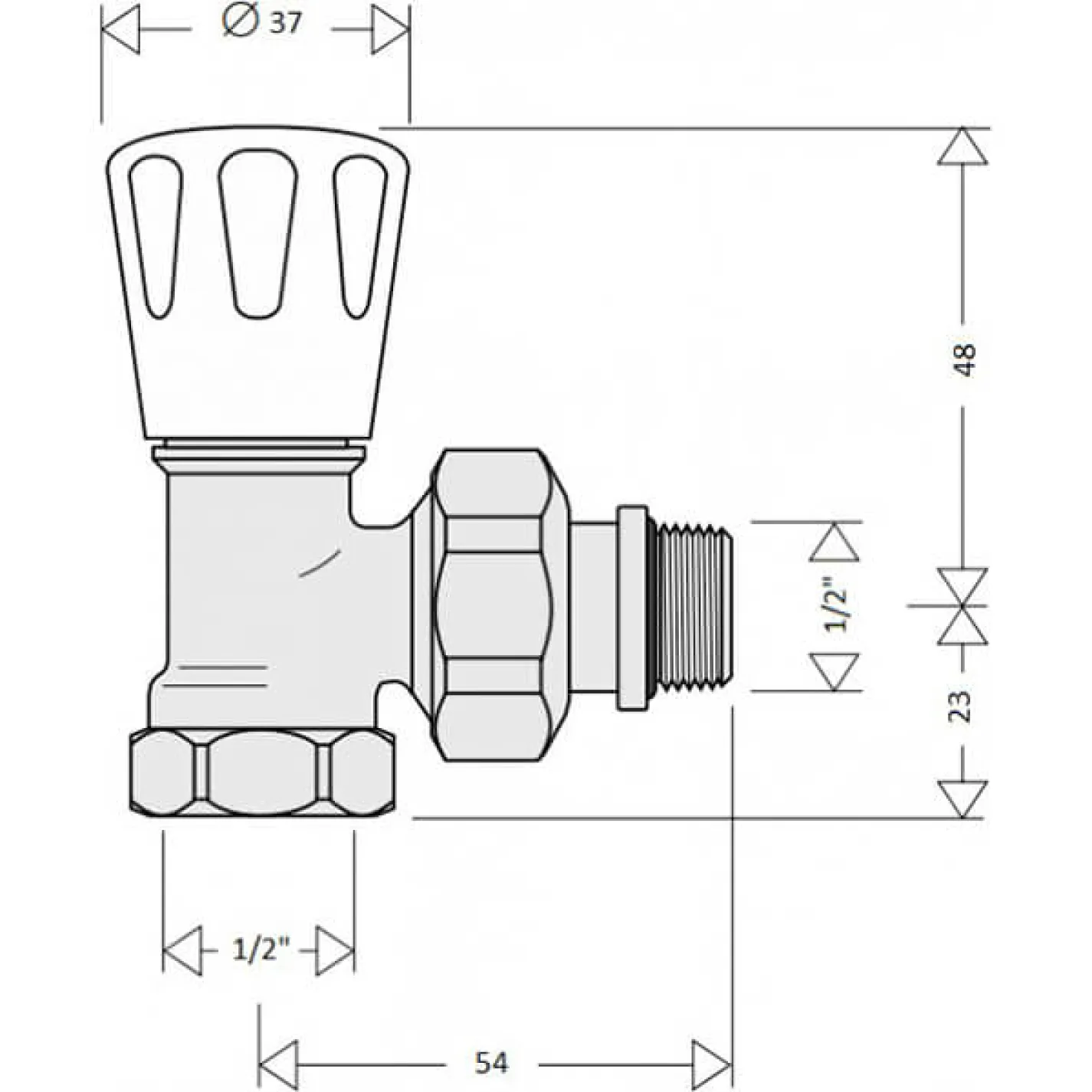 Кран радиаторный Caleffi S.p.a 1/2 10 bar угловой (411422) - Фото 1