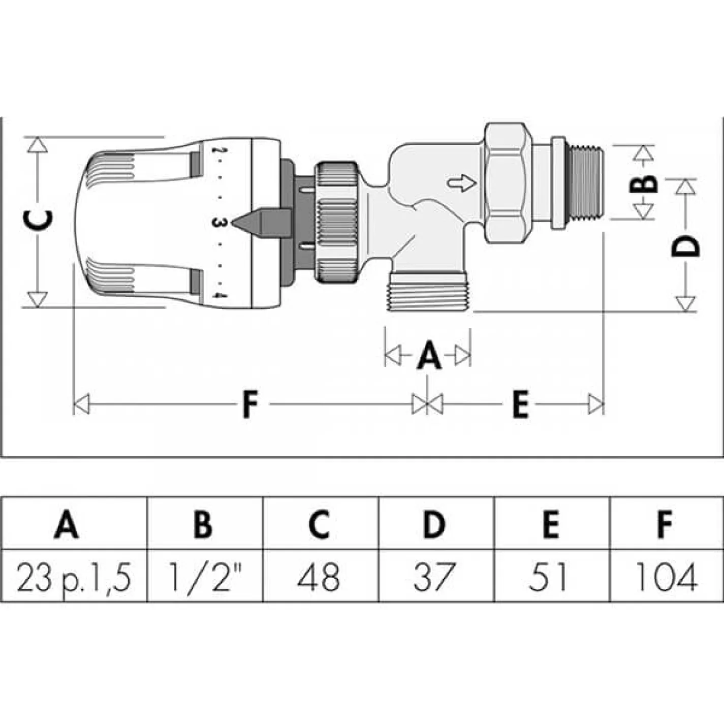Кран-термостат реверсивный Caleffi М23x1,5 x 1/2 10 bar угловой (227402) - Фото 1