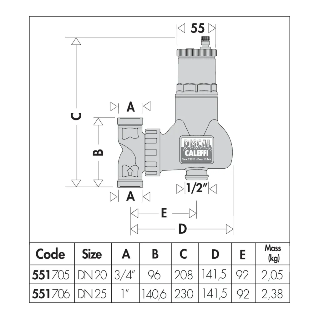 Деаератор універсальний Caleffi DISCAL 1" ВЗ (551706)- Фото 2
