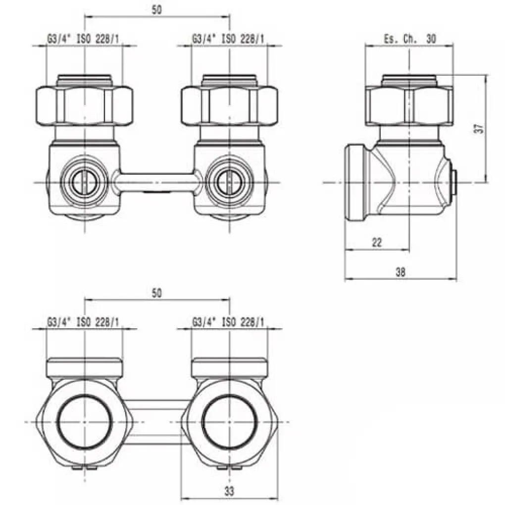 Кран нижнього підключення сталевого радіатора Caleffi 3/4x3/4 кутовий (301150)- Фото 2