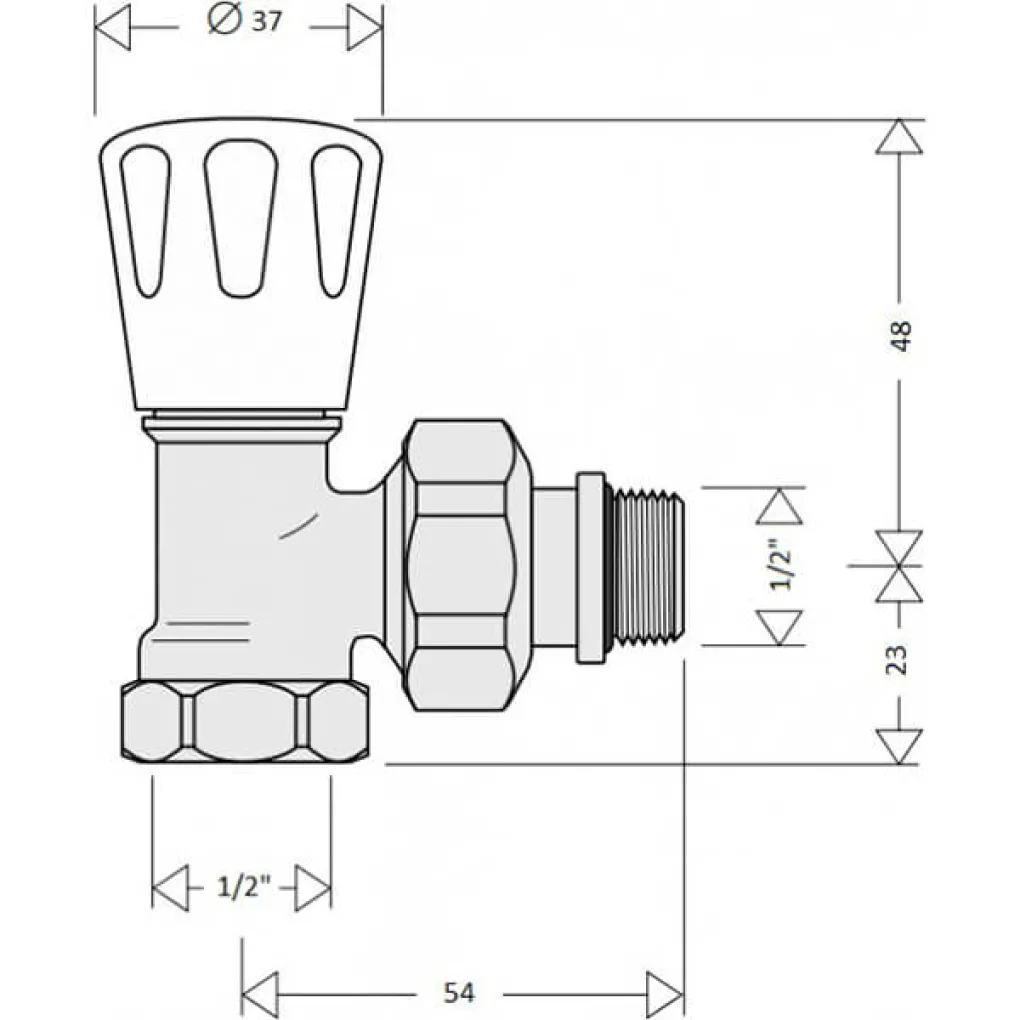 Кран радиаторный Caleffi S.p.a 1/2 10 bar угловой (411422)- Фото 2