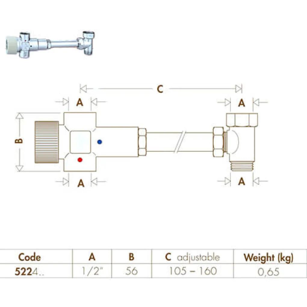Регулируемый термостатический смеситель Caleffi 1/2 30-48°C (522430)- Фото 2