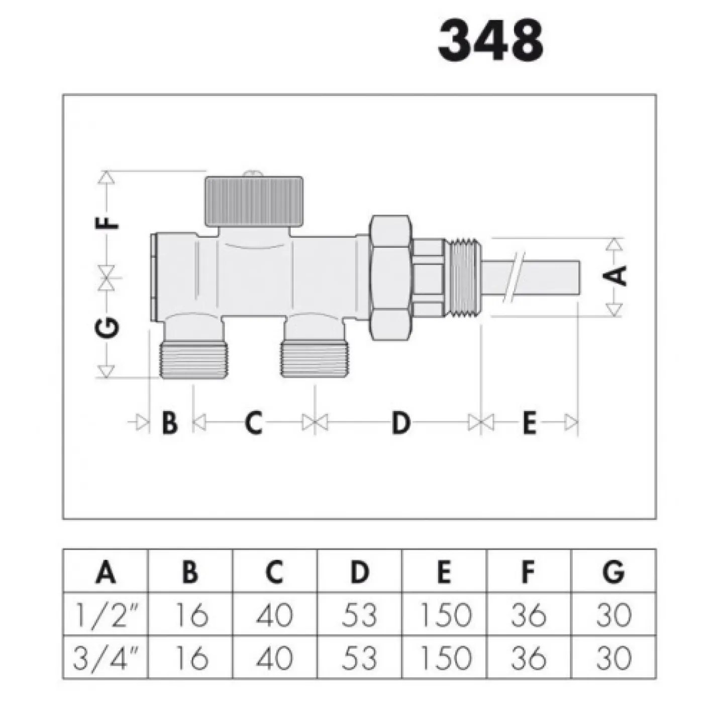 Кран нижнего подключения Caleffi горизонтальный 3/4"x23p.x1,5 (348500) - Фото 1