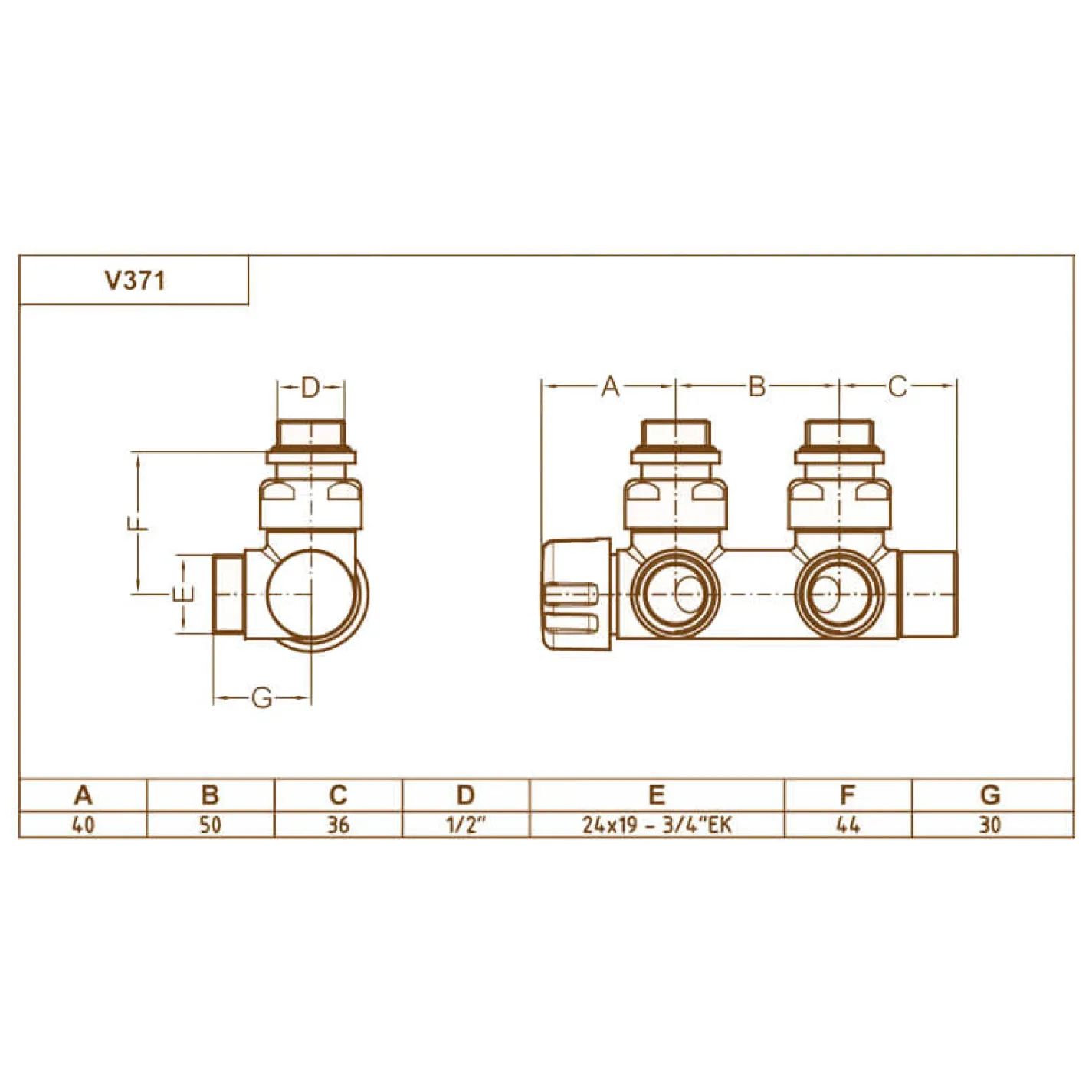 Вузол термостатичний кутовий Carlo Poletti Twin Thermo 1/2x3/4 EK 50 мм (V37110EFSB) - Фото 2