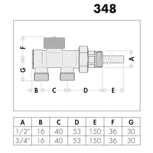 Кран-термостат універсальний нижнього підключення Caleffi горизонтальний 3/4"x23p.x1,5- Фото 2