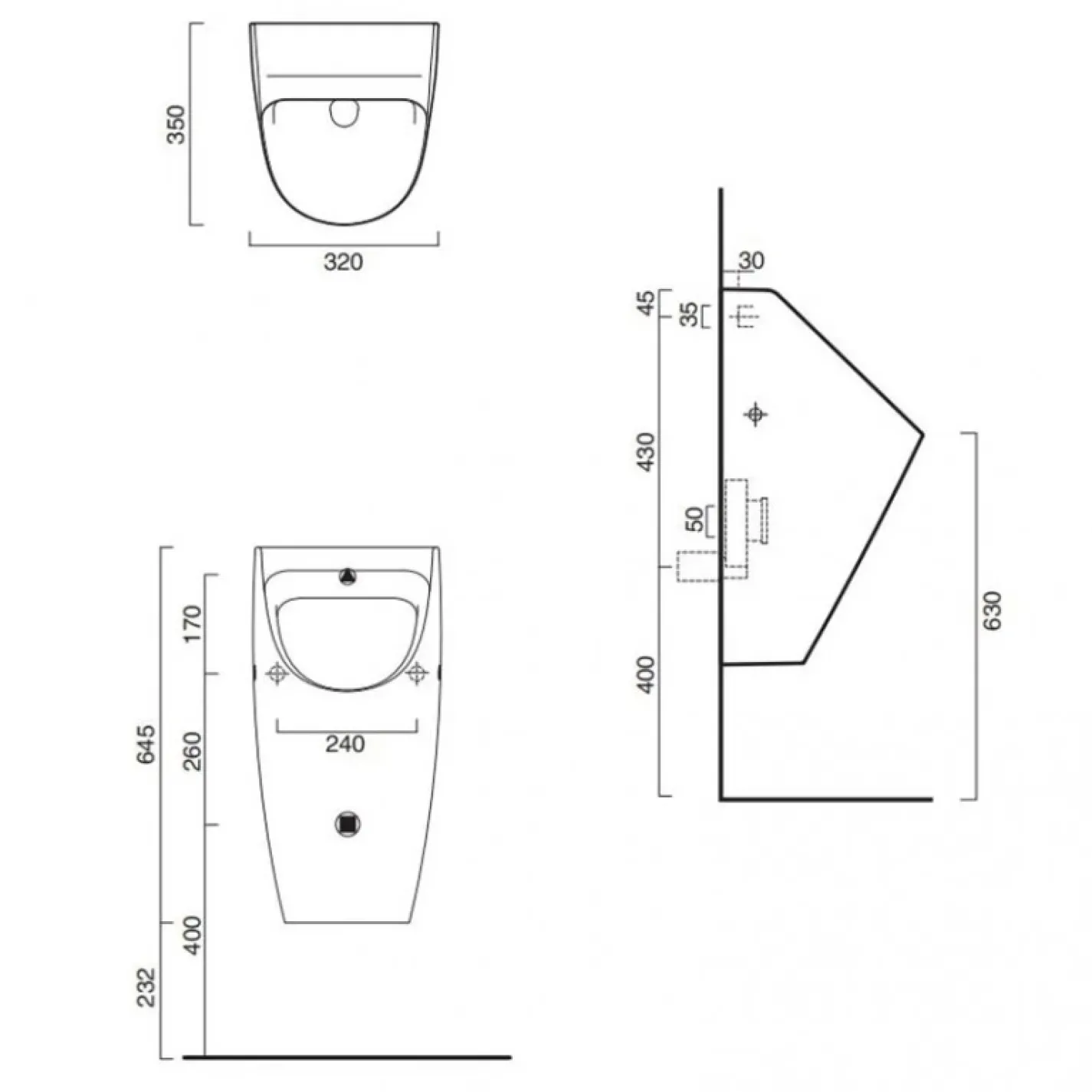 Підвісний пісуар Catalano Sfera 350x320x645 без кришки, з кріпленням білий (1OR6400_Z545059) - Фото 2