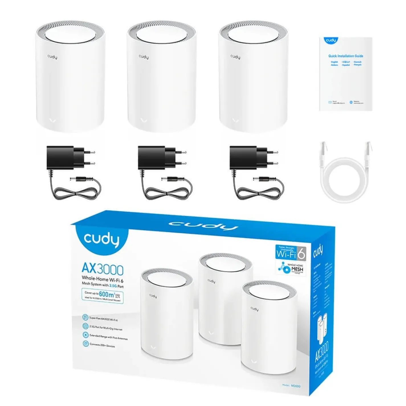 Mesh-маршрутизатор Cudy M3000 V2.0 WiFi 6 2.5G White (3-Pack) двухдиапазонный - Фото 3