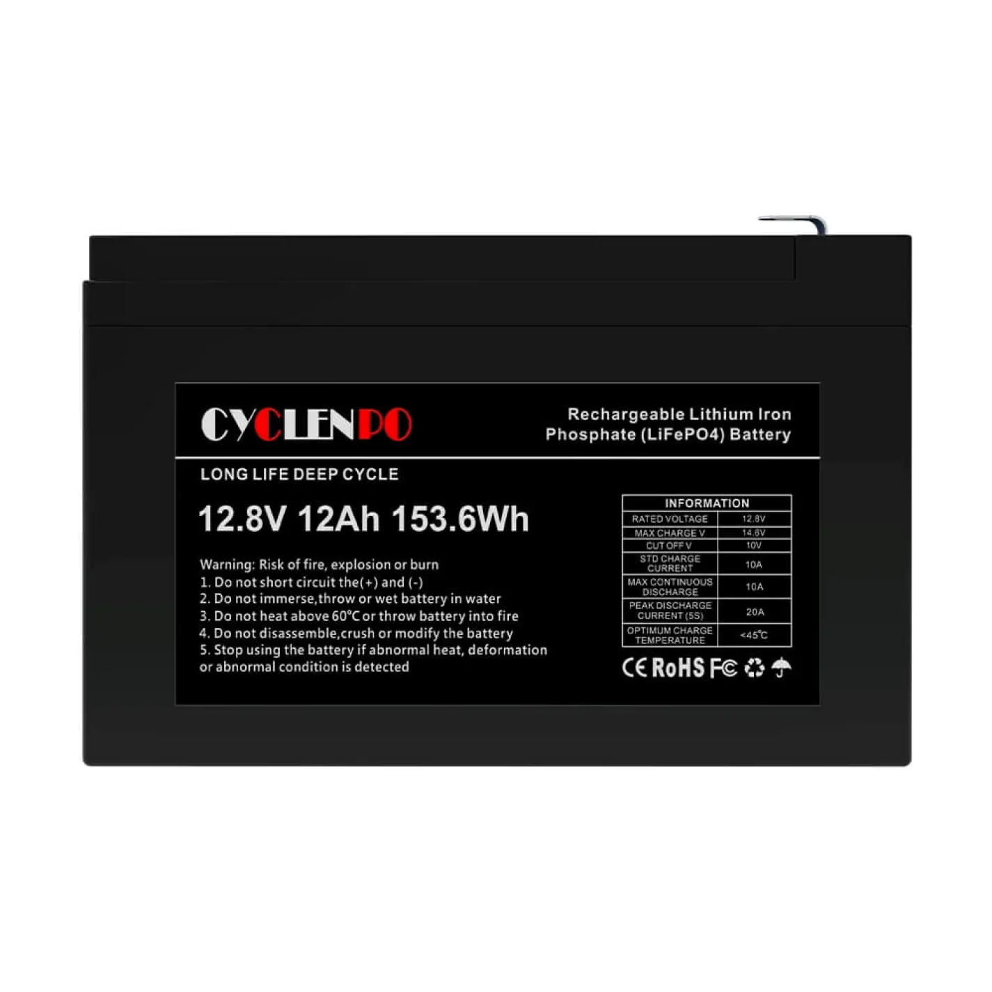 Акумуляторна батарея літій-залізо-фосфатна Cyclen 12.8В 12Аг 12.8V 12AH LiFePo4 (44-00076) - Фото 1