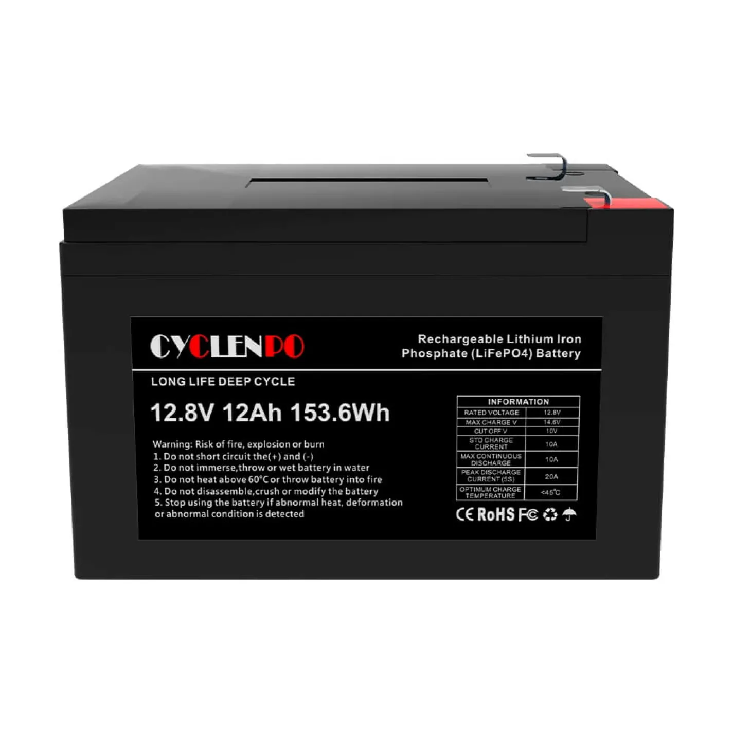 Акумуляторна батарея літій-залізо-фосфатна Cyclen 12.8В 12Аг 12.8V 12AH LiFePo4 (44-00076) - Фото 2