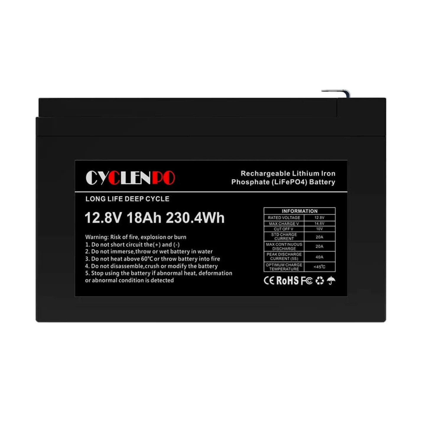 Акумуляторна батарея літій-залізо-фосфатна Cyclen 12.8В 18Аг 12.8V 18AH LiFePo4 (44-00077) - Фото 1