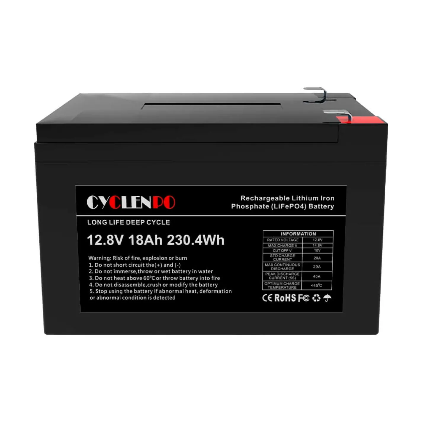 Акумуляторна батарея літій-залізо-фосфатна Cyclen 12.8В 18Аг 12.8V 18AH LiFePo4 (44-00077) - Фото 2
