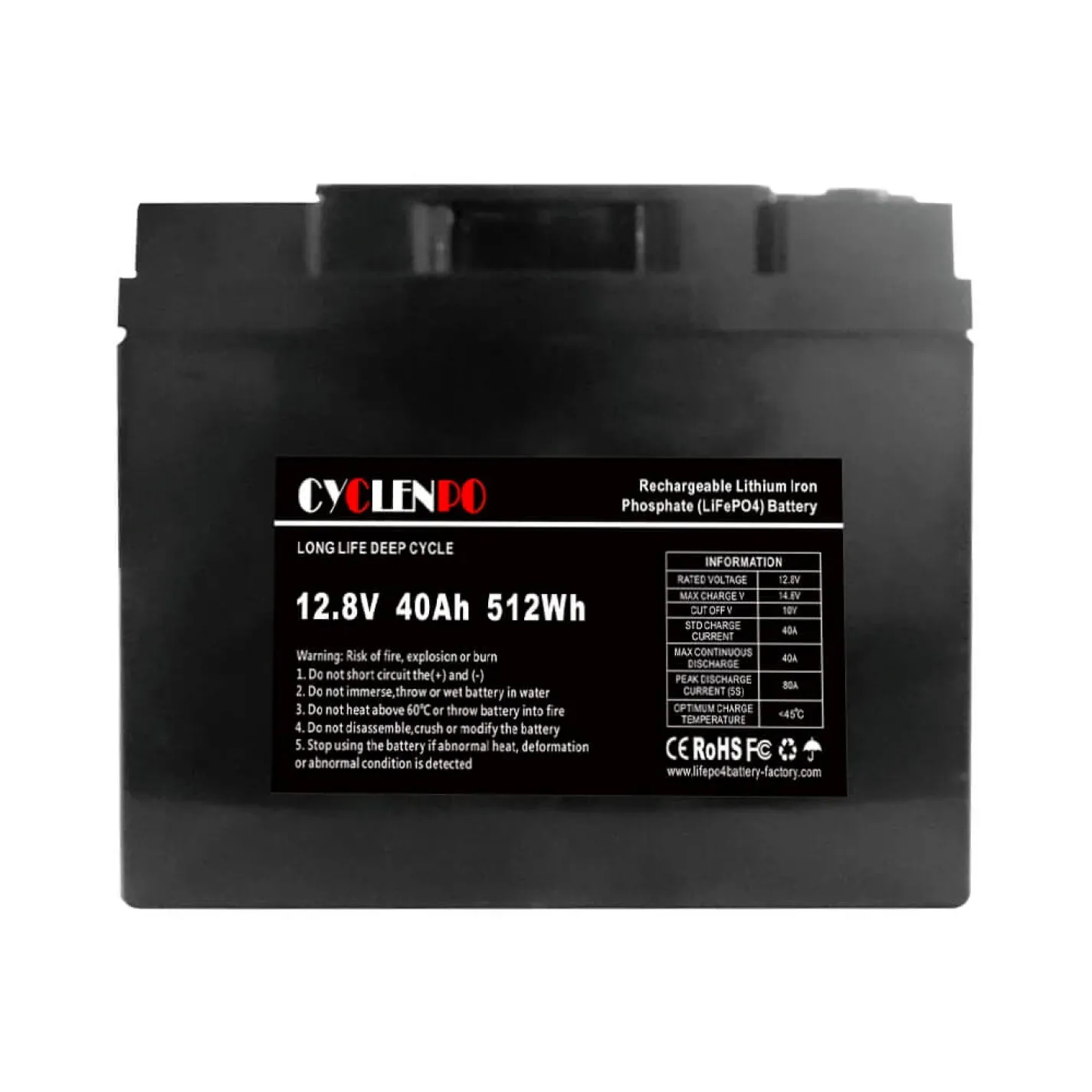 Аккумуляторная батарея литий-железо-фосфатная Cyclen 12.8В 40Аг 12.8V 40AH LiFePo4 (44-00078) - Фото 1