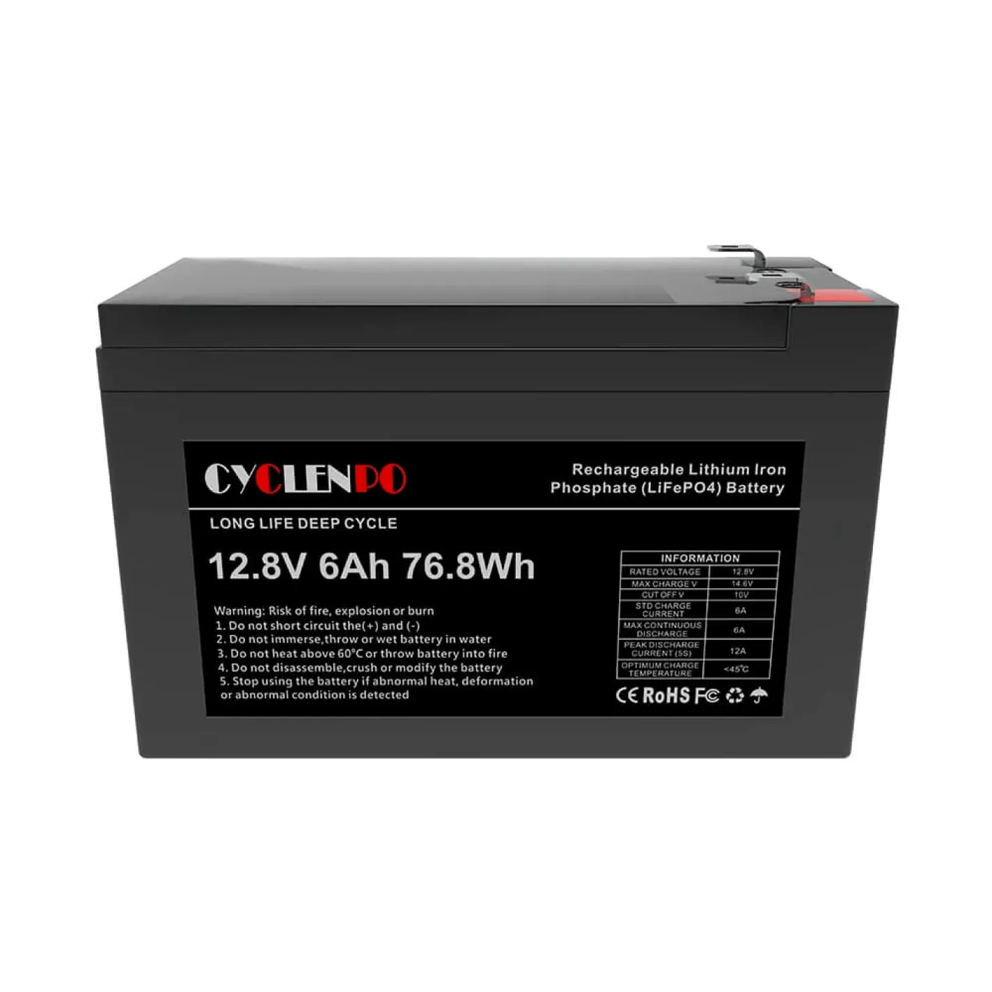 Акумуляторна батарея літій-залізо-фосфатна Cyclen 12.8В 6Аг 12.8V 6AH LiFePo4 (44-00079) - Фото 2