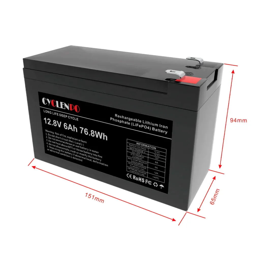 Акумуляторна батарея літій-залізо-фосфатна Cyclen 12.8В 6Аг 12.8V 6AH LiFePo4 (44-00079)- Фото 4