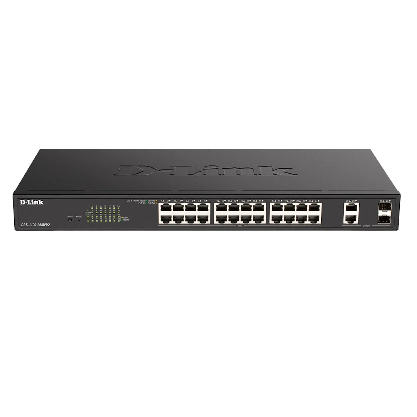 Коммутатор D-Link DGS-1100-26MPV2 24xGE PoE, 2xSFP/GE, 370Вт - Фото 1
