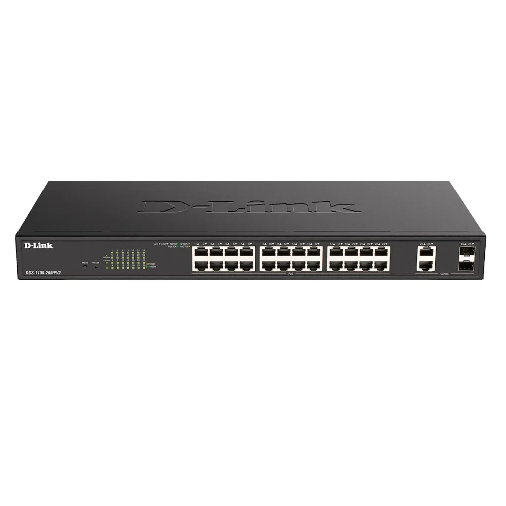 Комутатор D-Link DGS-1100-26MPV2 24xGE PoE, 2xSFP/GE, 370Вт- Фото 2