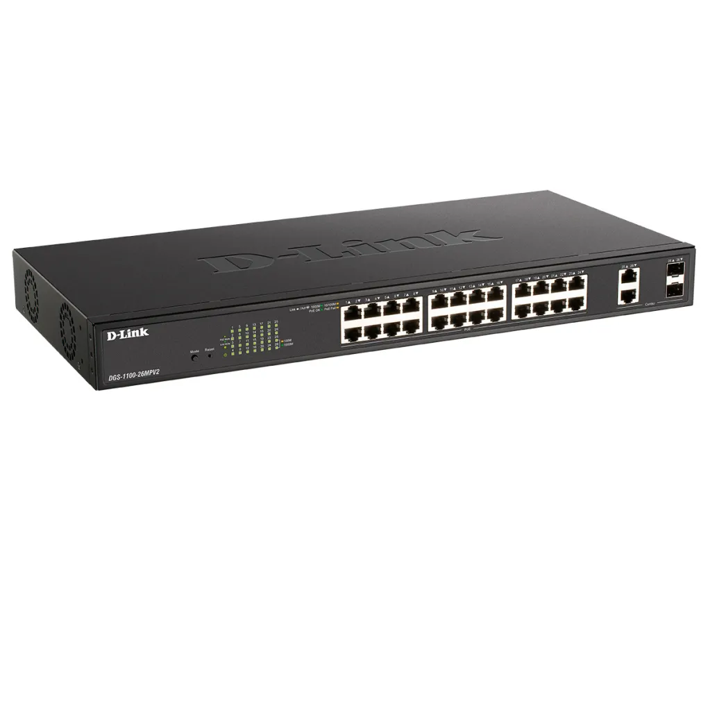 Комутатор D-Link DGS-1100-26MPV2 24xGE PoE, 2xSFP/GE, 370Вт- Фото 1