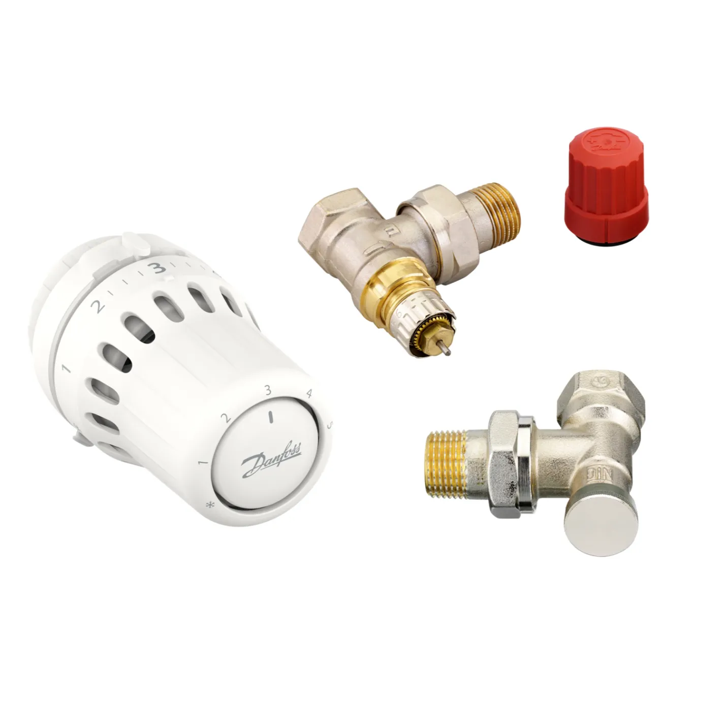Комплект термостат для радиатора Danfoss 1/2" угловой (React+RA-N+RLV-S) (015G5349) - Фото 1