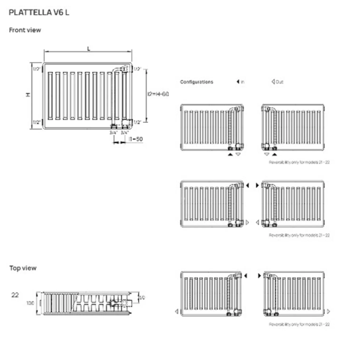 Радіатор сталевий DeLonghi Plattella V6 L тип 22 400x1400 нижнє/бічне підключення - Фото 3