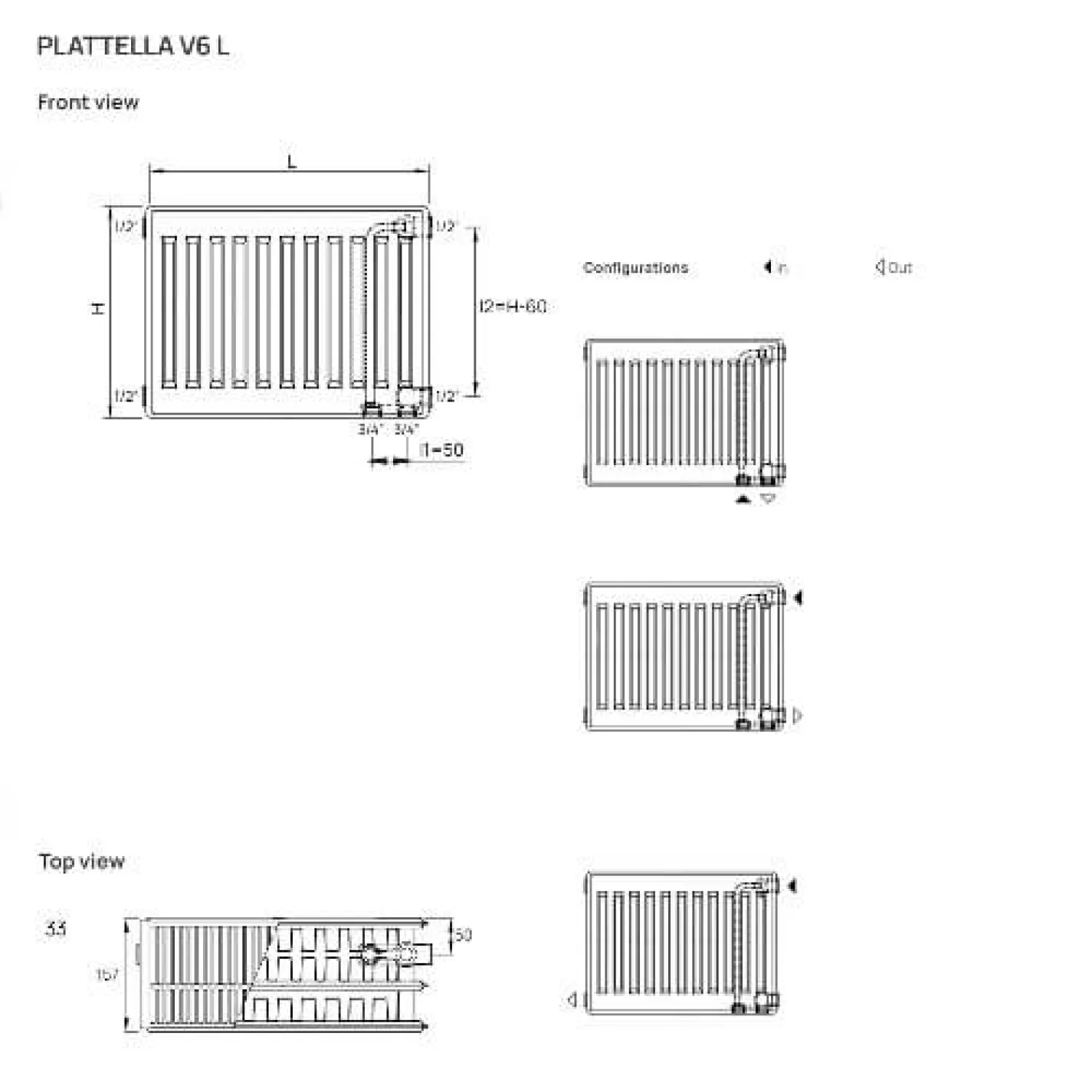 Радиатор стальной DeLonghi Plattella V6 L тип 33 500x1200 - Фото 3