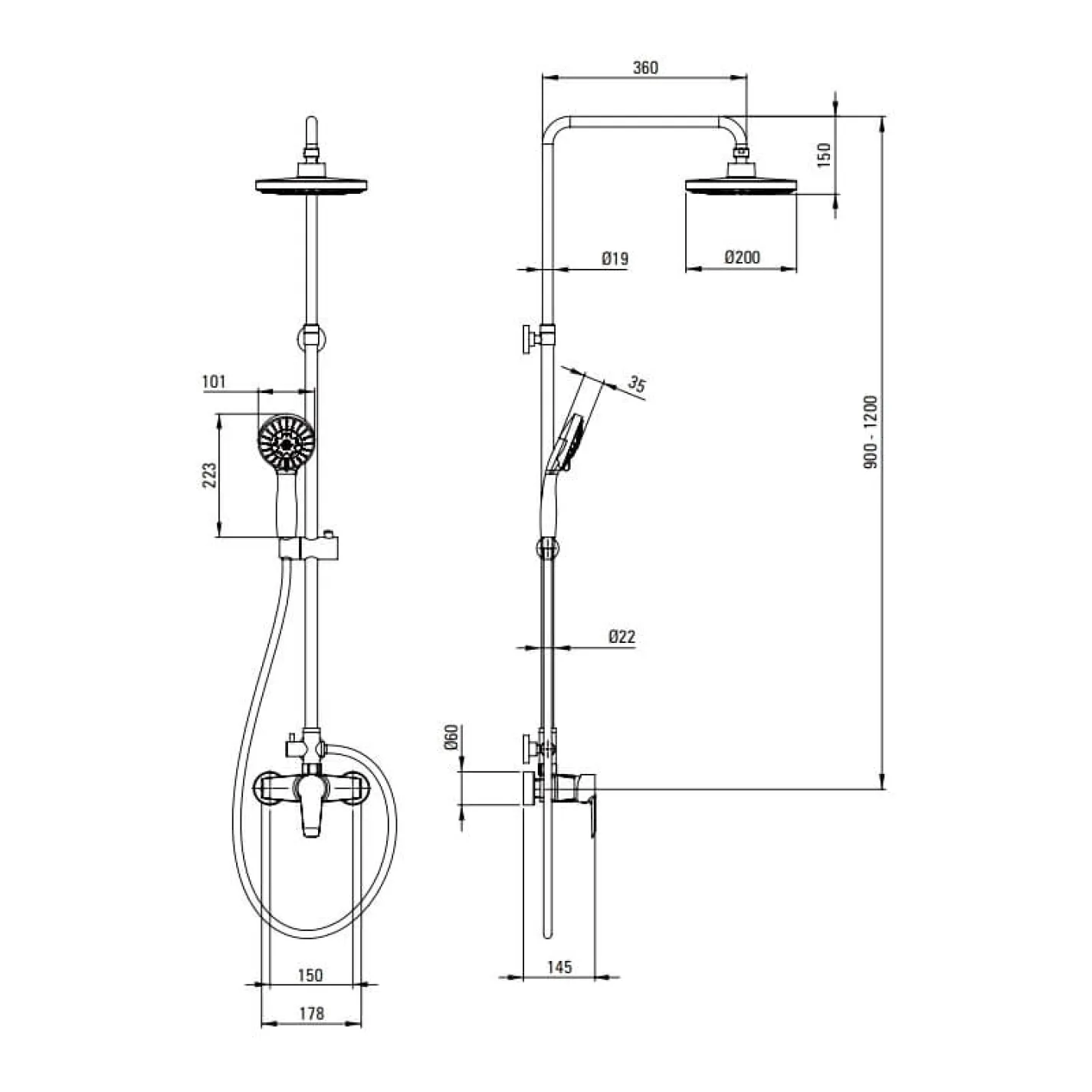 Душевая система Deante Corio со смесителем для душа, душ - 5 функц., хром (NAC_019M) - Фото 1