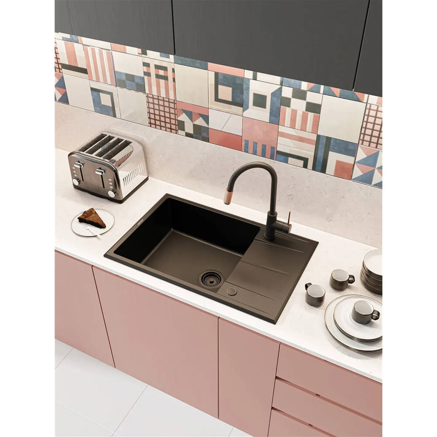 Мийка кухонна Deante Eridan, граніт, з крилом, накладна, чорний (ZQE_N11B) - Фото 1