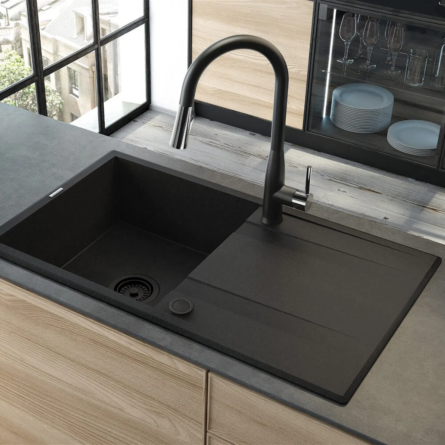 Мийка кухонна Deante Eridan, граніт, з крилом, накладна, графіт металік (ZQE_G11B) - Фото 1