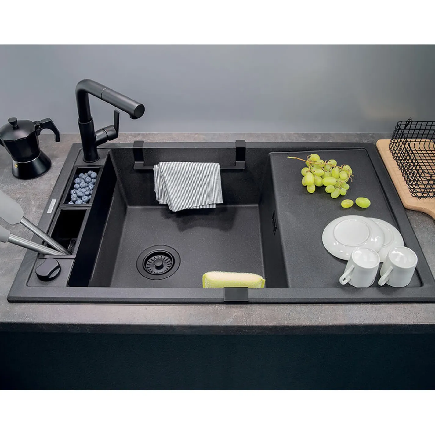 Кухонная мойка Deante Magnetic, гранит, с крылом, графит металлик (ZRM_G11A) - Фото 2