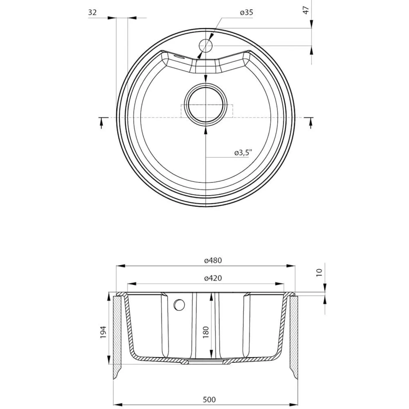 Мийка кухонна Deante Solis, граніт, круг, без крила, накладна, графіт (ZRS_2803) - Фото 1