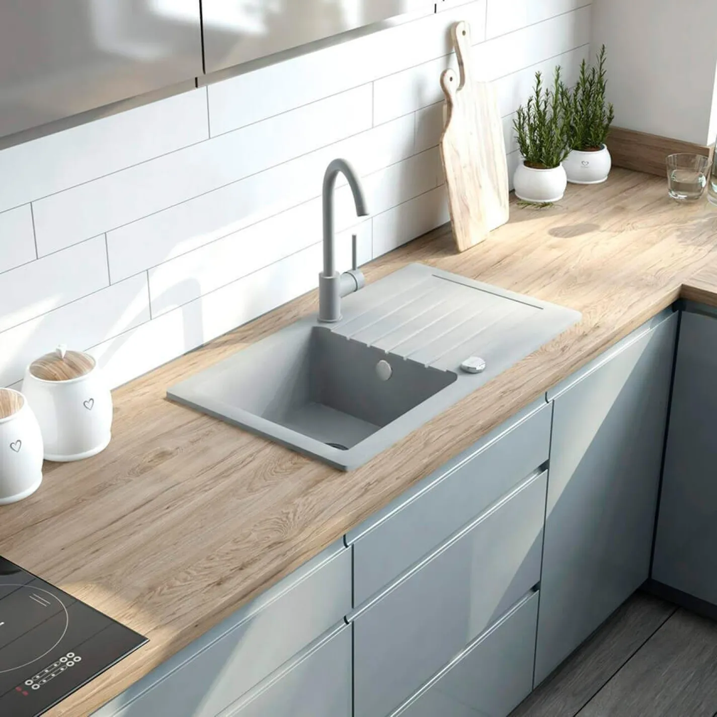 Кухонная мойка Deante Zorba, гранит, с крылом, накладная, серый металлик (ZQZ_S113) - Фото 1