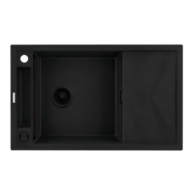 Мийка кухонна Deante Magnetic, граніт, з крилом, накладна, чорний (ZRM_N113)