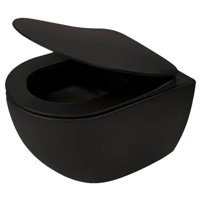 Унитаз подвесной Deante Peonia безободочный, сиденье в комплекте, черный (CDEDNZPW)