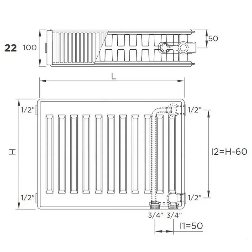 Сталевий радіатор Delonghi Plattella V6 L 22 900x1200 (0181229236)- Фото 4