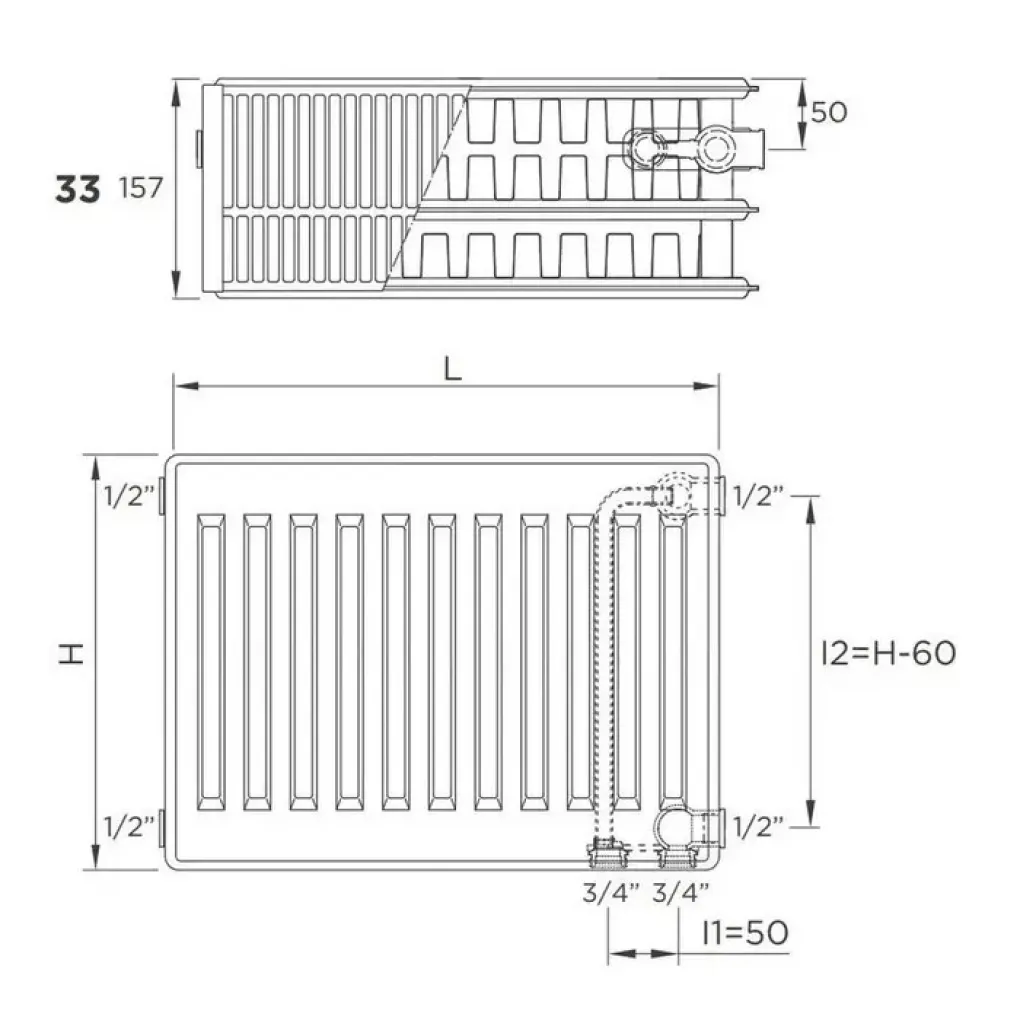 Сталевий радіатор Delonghi Plattella V6 L 33 300x1100 (0181333233)- Фото 4