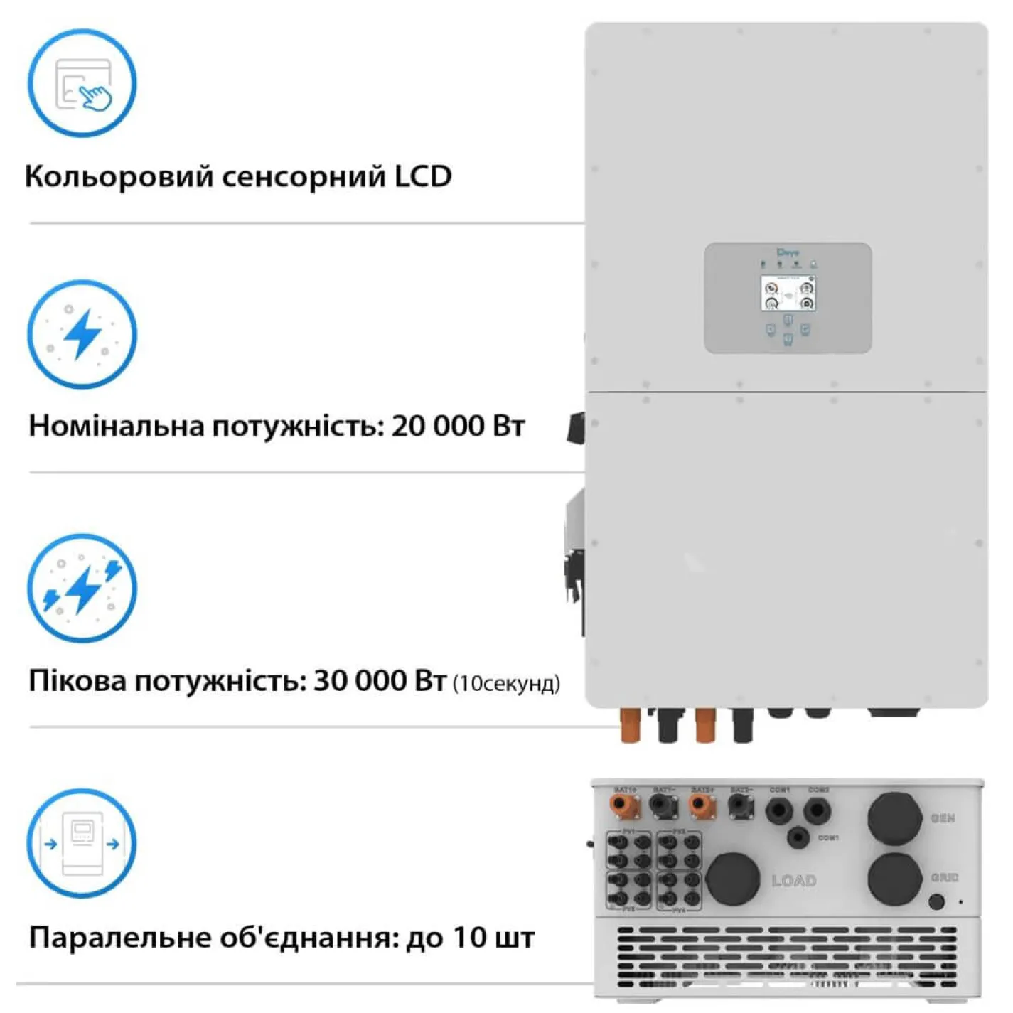 Гібридний інвертор Deye SUN 20K SG01HP3 - Фото 2