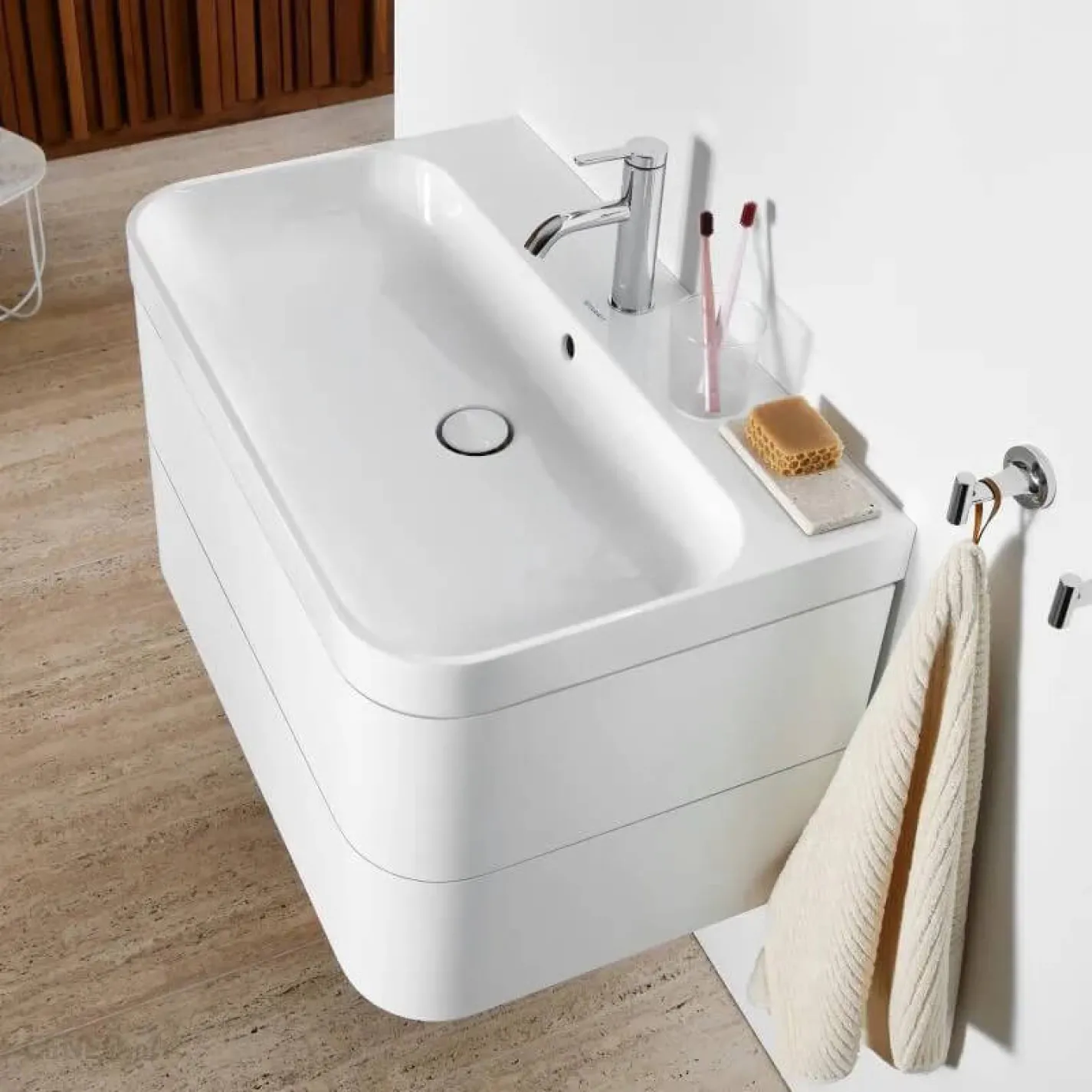 Тумба Duravit Happy D.2 Plus 57,5х49 см з умивальником, білий матовий (HP4635O36360A00) - Фото 1