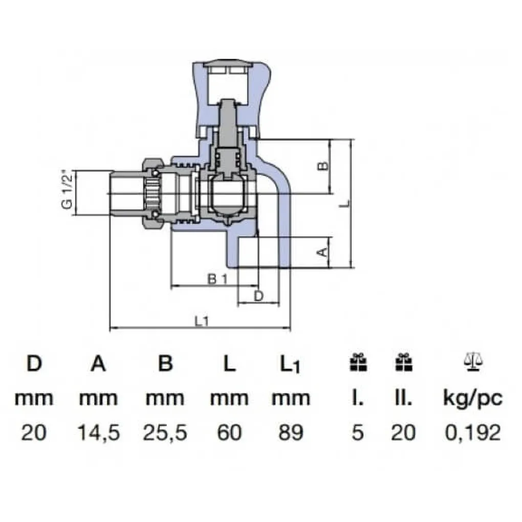 Кран шаровой угловой радиаторный Ekoplastik 20 (SVER020KXX)- Фото 4