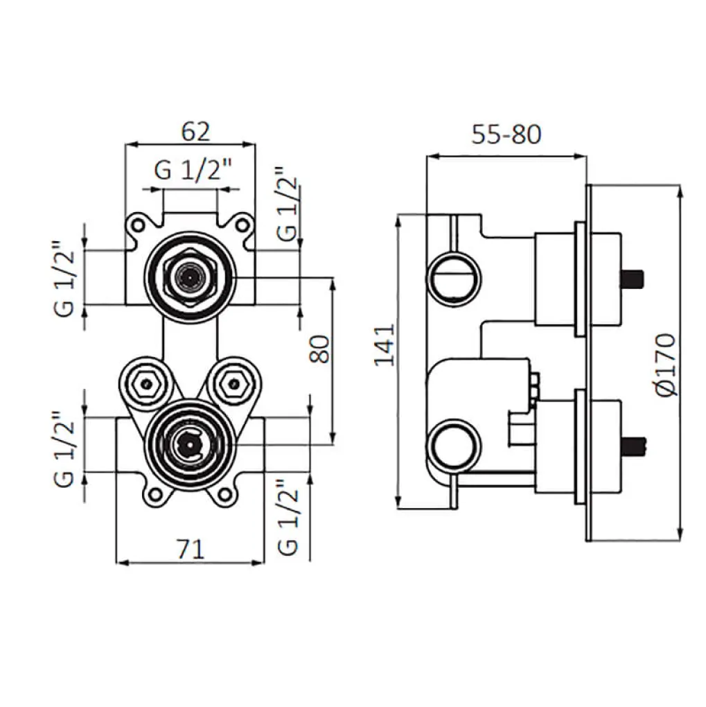 Термостатический смеситель GRB Premier на 2 потребителя, хром (50120500)- Фото 2