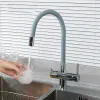 Смеситель для кухни Gappo G4398-30 на две воды с гибким изливом, серый/хром- Фото 3