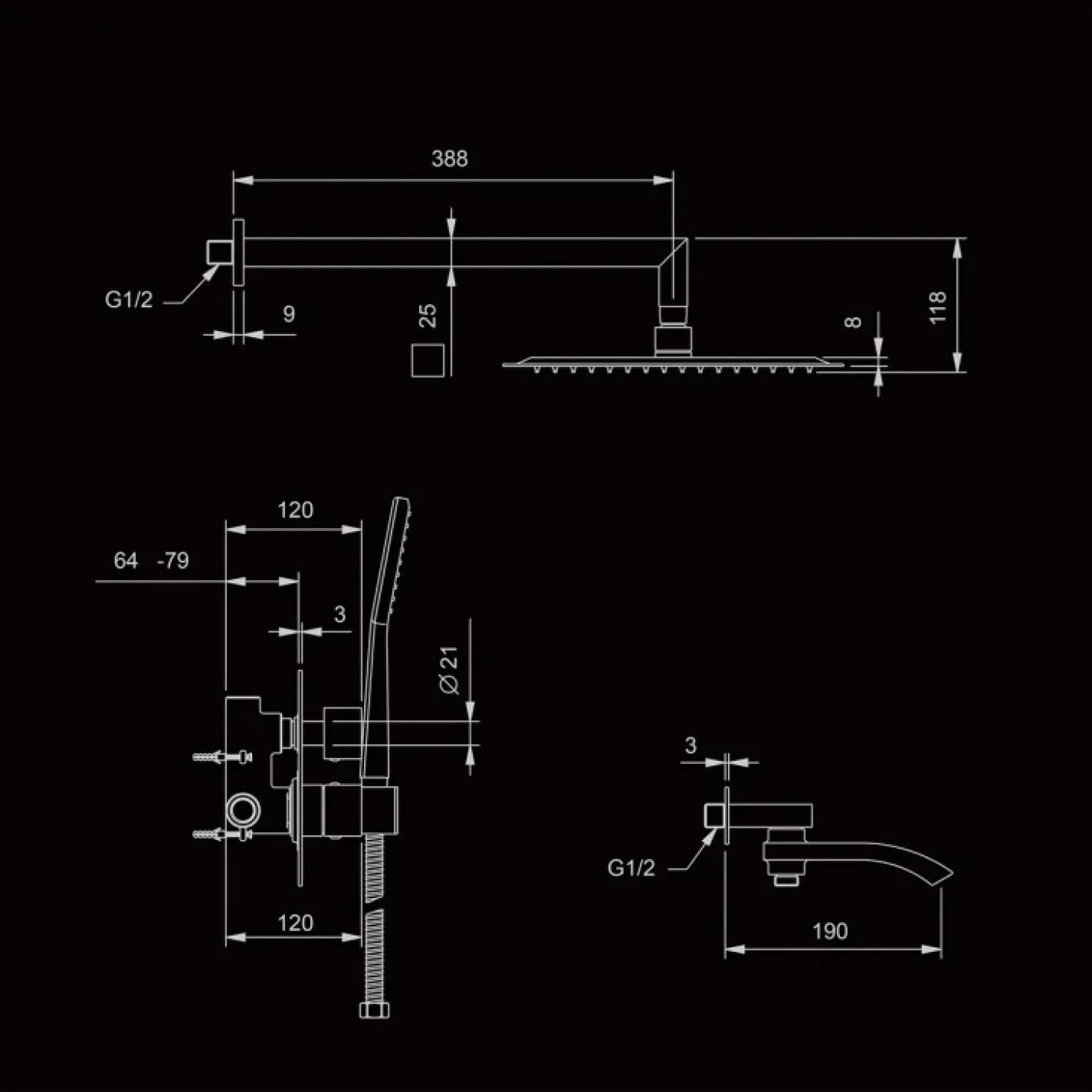 Душова cистема Gappo G7107-40, 3 функції, хром - Фото 1