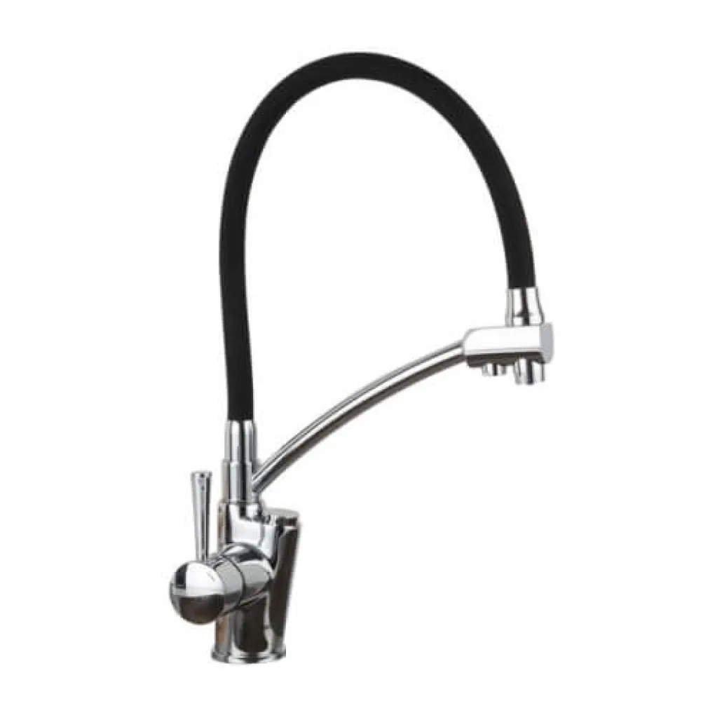 Змішувач для кухні Gappo G4398-11 на дві води з гнучким виливом, чорний/хром- Фото 1