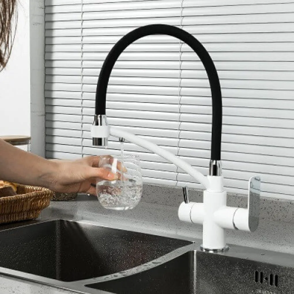 Змішувач для кухні Gappo G4348 на дві води з гнучким виливом, білий/хром- Фото 3